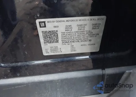 2020 Chevrolet Equinox Fwd Ls из США, поврежденный, VIN 3GNAXHEV9LS536730